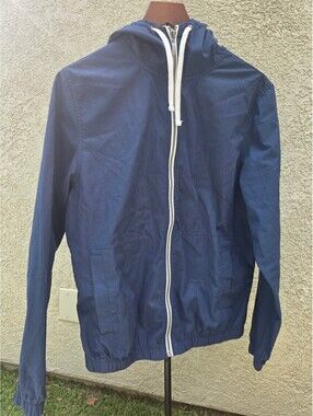 Denim & Flower Ricky Singh Navy Hooded Zip-Front Windbreaker Jacket Size S